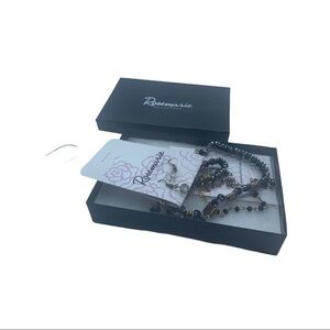 Rosemarie Collections Long Necklace Earrings Set Beaded Gold Black Crystal NWT